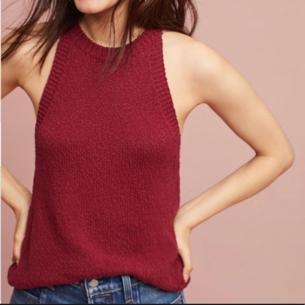 NWOT Anthropologie Maeve Thick Knit Maroon High Neck Sleeveless Sweater Tank S